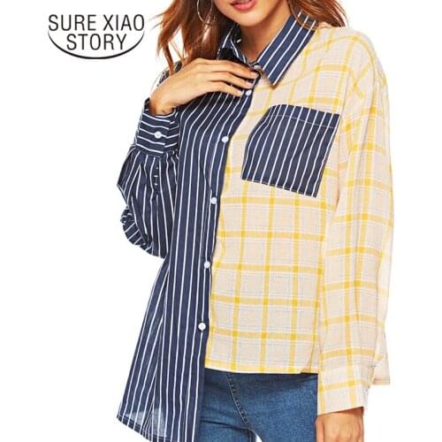 Korean fashion clothing 2021 women blouses and tops harajuku womens clothing women long sleeve shirts Button Plaid 2936 50