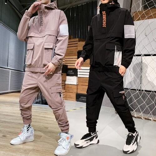 Autumn Workwear Tracksuit Set mens Hooded Jacket+Pants 2PC Sets Jogger loose Pullover coat & Long Pants Mens Sportswear Suit