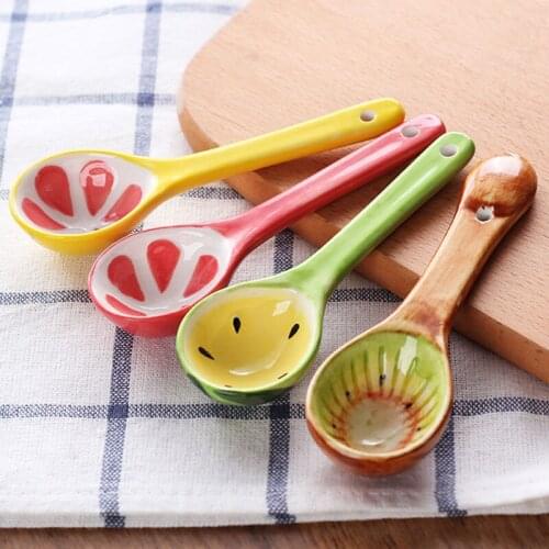 Creative Ceramic Fruit Spoon Household Lovely Childrens Tableware Bowl Spoon Cartoon Spoon Hand Painted Underglaze Color Spoon
