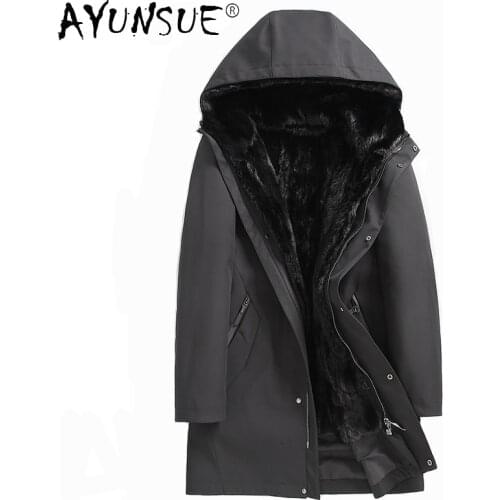 AYUNSUE 2020 New parka winter jacket man thick jackets for men hooded mens genuine mink fur coat 5XL erkekler ceket LXR812