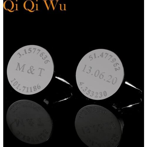 Personalised Coordinate Position Mens Black Cufflinks Shirt Cufflink Custom Engraved Name Initials Cuff links Boyfriend Gift