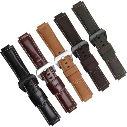 Genuine Leather Watchband 24*16mm Black Brown Bracelet Suitable For Timex T2N720 T2N721 TW2T76300 Convex Interface Strap