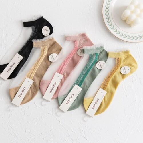 Spring And Summer New Glass Crystal Stockings Ultra-thin Lace Card Stockings Transparent Socks Female Ins Tide Socks Tube Socks
