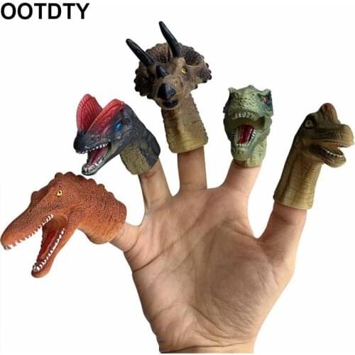 5PCS Realistic Dinosaur Finger Puppets Set Role Playing Toy Kids Tell Story Prop