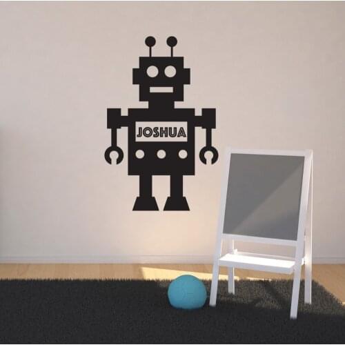 Personalised Robot Wall Sticker Lovely Kid Room Cute Boys Wall Art Wall Transfers Childrens Nursery Wall Stick T170322