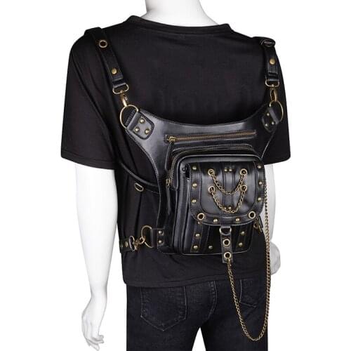 Women Black Multifunction Moto Biker Skull Rivet outdoor Belt Bag Fanny Men Pack Steampunk PU Leather Female Waist Pack Heuptas