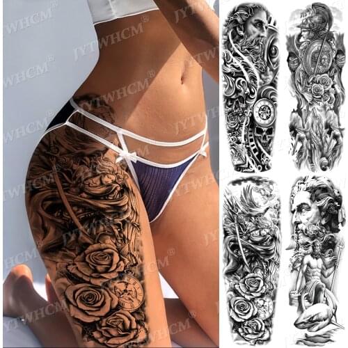 Rose Flower Thigh Tattoo Phoenix Tribe War Juggling Tattoo Letter Stickers Waterproof Large Fake Temporary Tattoo Sticker Girls