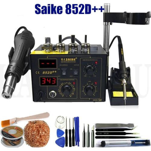 SAIKE 852D++ Standard Rework Station Soldering iron 220V or 110V 2 in 1 iron Hot Air Rework soldering Soldering Heat Gun