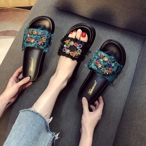 Thick Bottom Slippers Women Platform Sandals ZAR A Shoes 2021 New Summer Fashion Rhinestone Woman Beach Slippers Chaussure Femme