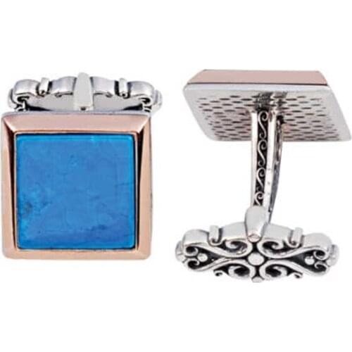 Silver Turquoise Stone Flat Cufflink