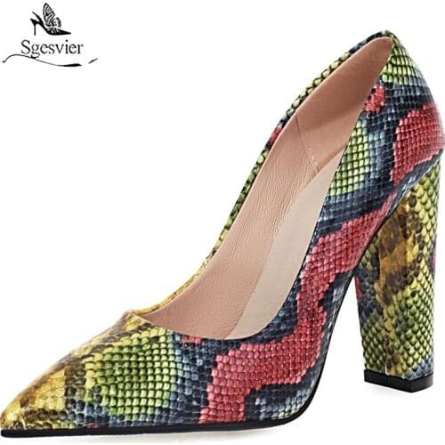 Sgesvier Snake Print Extreme High Heel Shoes Pointed Toe Fashion Women Pumps Chunky Heels Slip On Party Footwear Ladies Spring