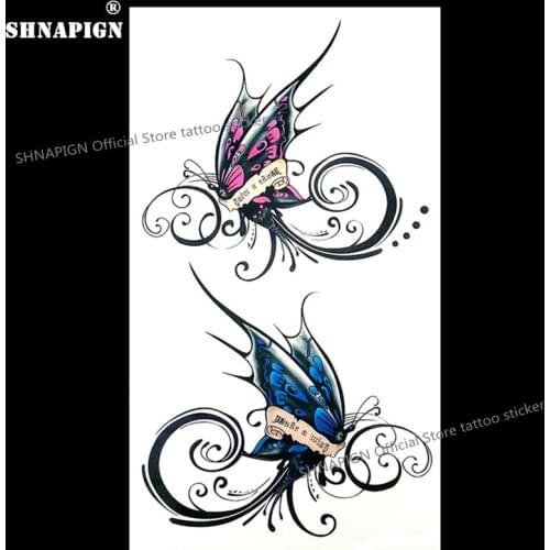 SHNAPIGN Poetic Butterfly Temporary Tattoo Body Art Arm Flash Tattoo Stickers 17*10cm Waterproof Fake Henna Painless Sticker
