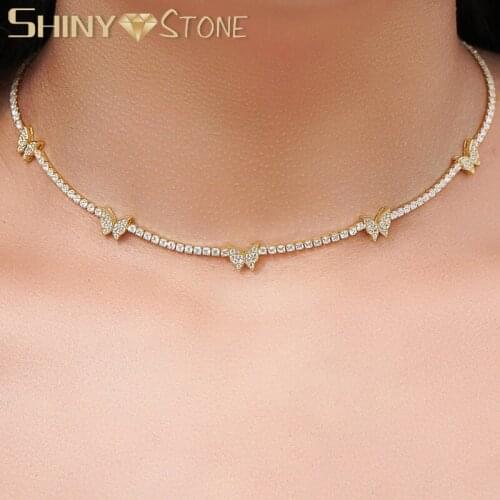 Silver Color 2mm Tennis Chain Link Chain Chokers Necklace Butterfly Bracelets Full Mini CZ Paved Butterfly Charm Jewelry