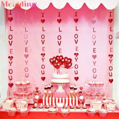 Valentines Day Decor I Love You Heart Garland Banners Love Heart Cake Toppers Engagement Party Wedding Confetti Table Decoration