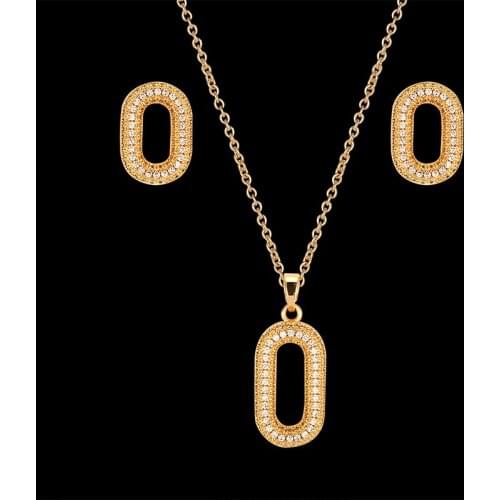 Vankeliif Simple Necklace and Earrings Womens Jewelry Set Geometric Oval Full Zirconium Micro Inlay Party Gift Fashion Jewelry