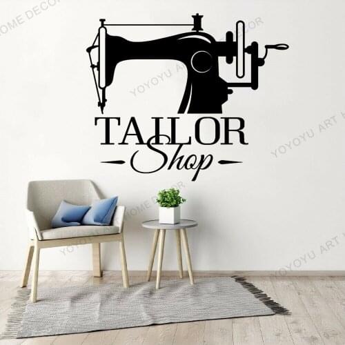 Tailor Shop Vinyl Wall Sticker Sewing Studio Seamstress Shop Window Vinyl Wall Decals Vintage Living Room Decoration JC139