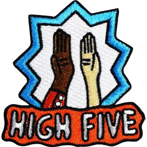 High Five Letter Hands Embroidery Patch New Cute Funny Badge for Clothing Ironing on Jackets Jeans Backpacks Related Decoration