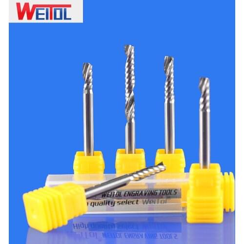 WeiTol 1PCS 3A 4MM One Flute End Mill 32MM Cut Length Carbide Spiral Cutter Acrylic Router Bit