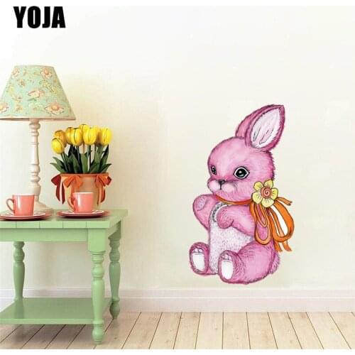 YOJA 29.8×51CM Watercolor Painting Of Rabbit With Bow Home Kids Room Wall Stickers Decals 8WS0365