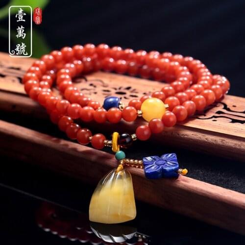 Natural baoshan south red agate beads bracelets for women with amber bracelet women real amber 6mm jadeite jade jewelry