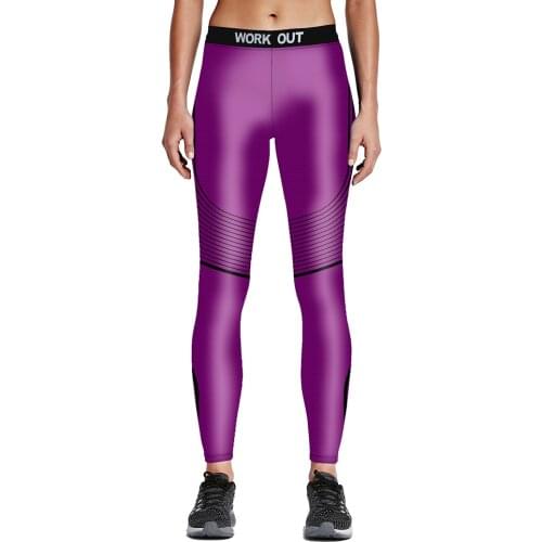 Plus Size Striped Print Purple Women Sport Pants Blue Black Patchwork Winter Autumn Spring Black Leggins