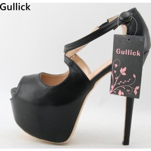 Gullick Sexy Crossed Strappy Peep Toe Platform Pumps Woman 2018 Super Thin High Heels Solid Black Woman Party Dress Shoe Cheap