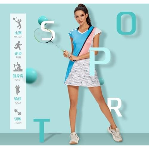 Womens Sport Badminton Dress Sexy Breathable Quick Dry Slim Short-Sleeve Table Tennis Dresses Fitness Running Workout Clothes