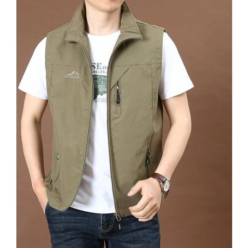 Summer Tactical Thin Vest Casual Breathable Multi Pocket Fishing Travel Waistcoat Photographer Sleeveless Jacket Plus Size 6XL
