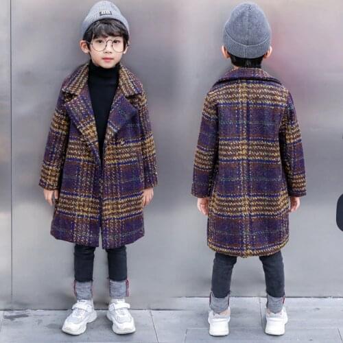 England Teenager Wool Coat For Boys Thicken Plaid Baby Boy Jacket High Quality Winter Kids Boy Warm Baby Winter Jacket 4-11Years