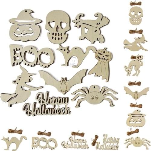 10PCS Halloween Party Pendant Decorations Wooden Crafts Ghost Props Creative DIY Home Festival Props Decorations 17 Styles