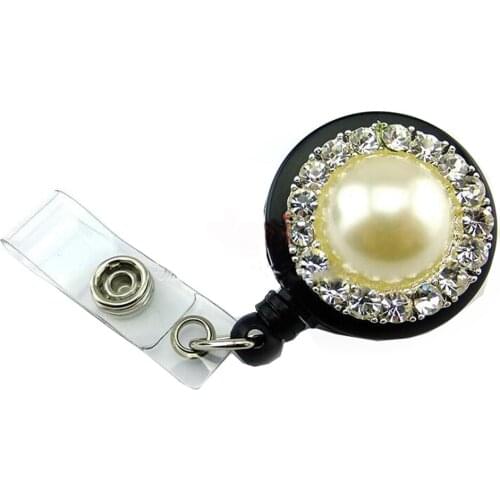 100pcs fancy Rhinestone Retractable Pearl Badge Reel/id badge holder for wedding invitation