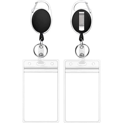 2 Pcs Badge Tether with Clips Retractable Badge Reel Carabiner Reel Clip Card Holders for ID Card Key Badge Holder