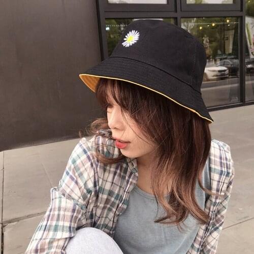 2020 Popular Daisies Fishing Hats Sunscreen Sun Cap Double-Sided Bucket Hat Women Girls Foldable Outdoor Sun Prevent Cotton Cap