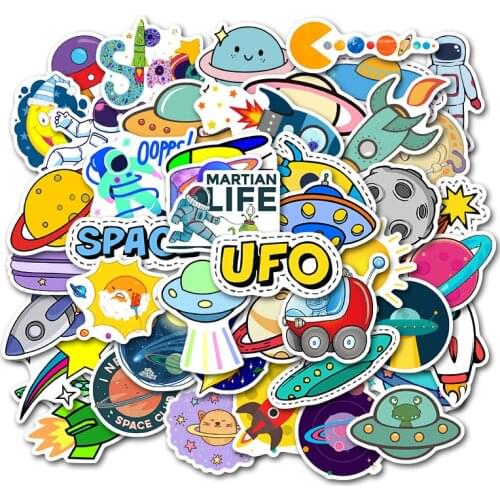 50 PCS UFO Alien Astronaut Outer Space Sticker Rocket Cartoon Skateboard Laptop Graffiti Sticker Waterproof Computer Sticker