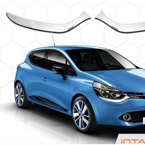 Free Shipping New Style 2 Pieces Bright Silver Chrome Car Headlight Decorative Sticker Attachments For Renault Clio IV 2012-2015