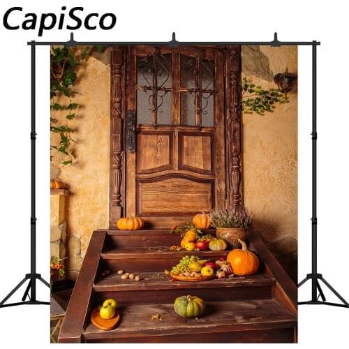 Capisco Photography backdrop Halloween autumn pumpkins retro wood door fall background photo photoshoot photobooth studio props