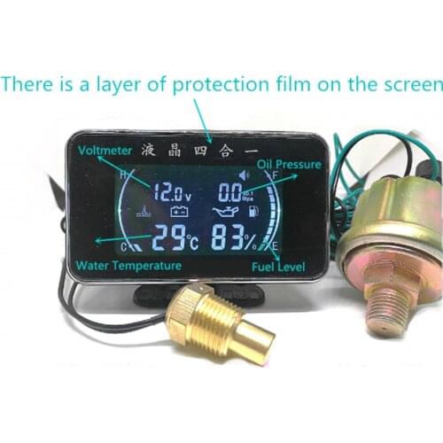 New 4 In 1 LCD 12v/24v Excavator Truck Car Oil Pressure Gauge + Voltmeter + Water Temperature Gauge +Oil Fuel Gauge