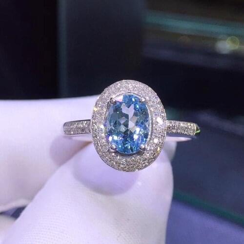 H111 Aquamarine Ring Fine Jewelry Pure 18 K Gold Natural Blue Aquamarine Gemstones 1.05ct Fine Rings