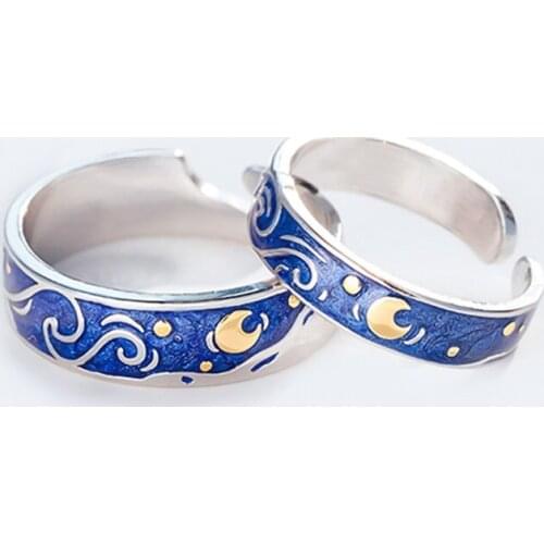 Van GoghS Starry Couple Ring Adjustable Lover Ring WomenS MenS ValentineS Day Gift Fashion Jewelry Accessories