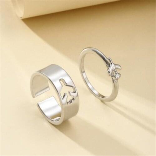 Punk Fashion Lover Hollow Out Aircraft Opening 2-Piece Ring Set Womens Gold Silver Color Ring Trend Jewelry