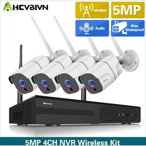 AHCVBIVN 5MP Security Surveillance Camera Kit Wireless NVR Kit 5MP Wifi Audio CCTV Camera System Outdoor Wireless Camera System