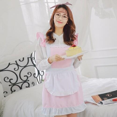 Korean fashion European style maid apron kitchen household princess Japanese cute pink home