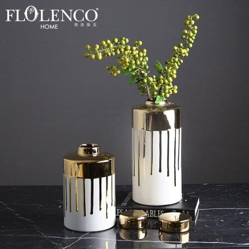 Creative modern simple electroplating ceramic gold decorative pot vase fashion living room model room home decoration ornaments