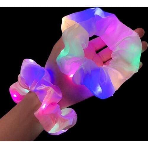 New LED Light Glow Elastic Hair Bands Silk Scrunchies For Women Girls Hearwear Hair Rope Ponytail Holder Hair Accessories