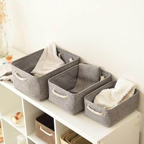 Desktop Storage Basket Fabric Sundries Underwear Toy Organizer Box Cosmetic Book Laundry Container With Cotton Rope Handles
