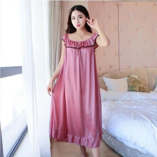 Very Big Size 40-150kg Lady Maternity Sexy Nightie Sleepwear Satin Long Nightdress Loose Lingerie Nightgown Champagne Wedding