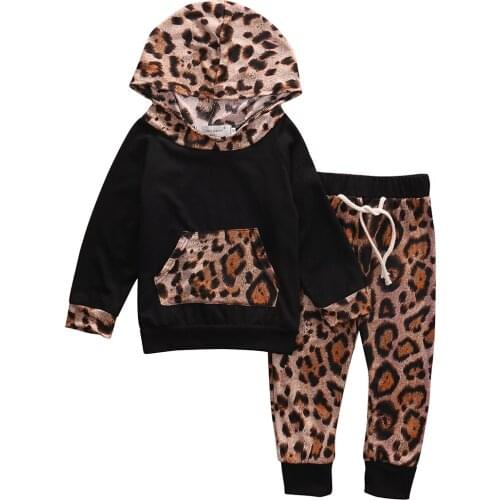Leopard Baby Boys Girls Clothes Newborn Infant Bebek Hooded Sweatshirt Tops+Pants Outfits Tracksuit Kids Clothing Set SS