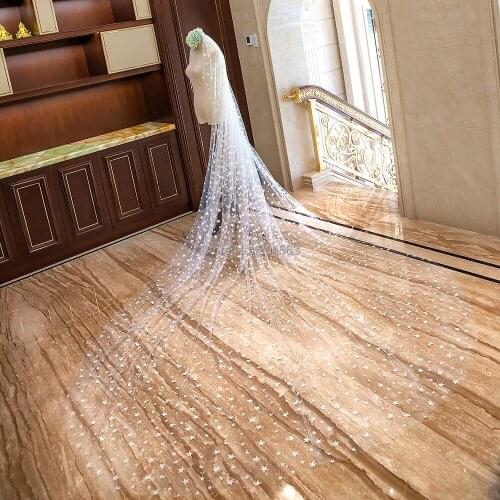 One-Layer Wedding Veil with Star Flowers Stunning Long Bridal Veils with Comb AX2019