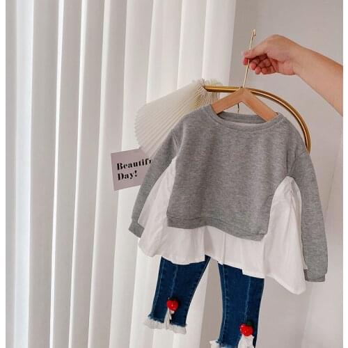 Autumn Causal Hoodies For Girls New Childrens Clothing Contrast Stitched Sweater Baby Loose Doll Shirt Patchwork T-shirt Top