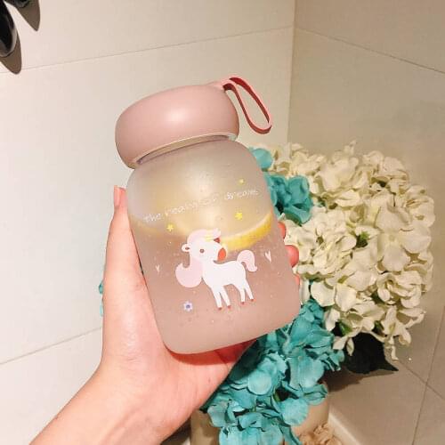500ML Rainbow Horse Plastic Cup Transparent Frosted Water Mug Easy To Carry Large Capacity Beverage Bottle Children Girl Gifts